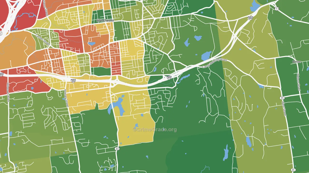 Highland Park, Manchester, CT Map of Theft Rates