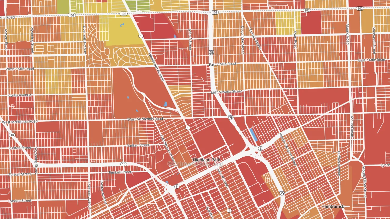 Highland Park, MI Map of Theft Rates