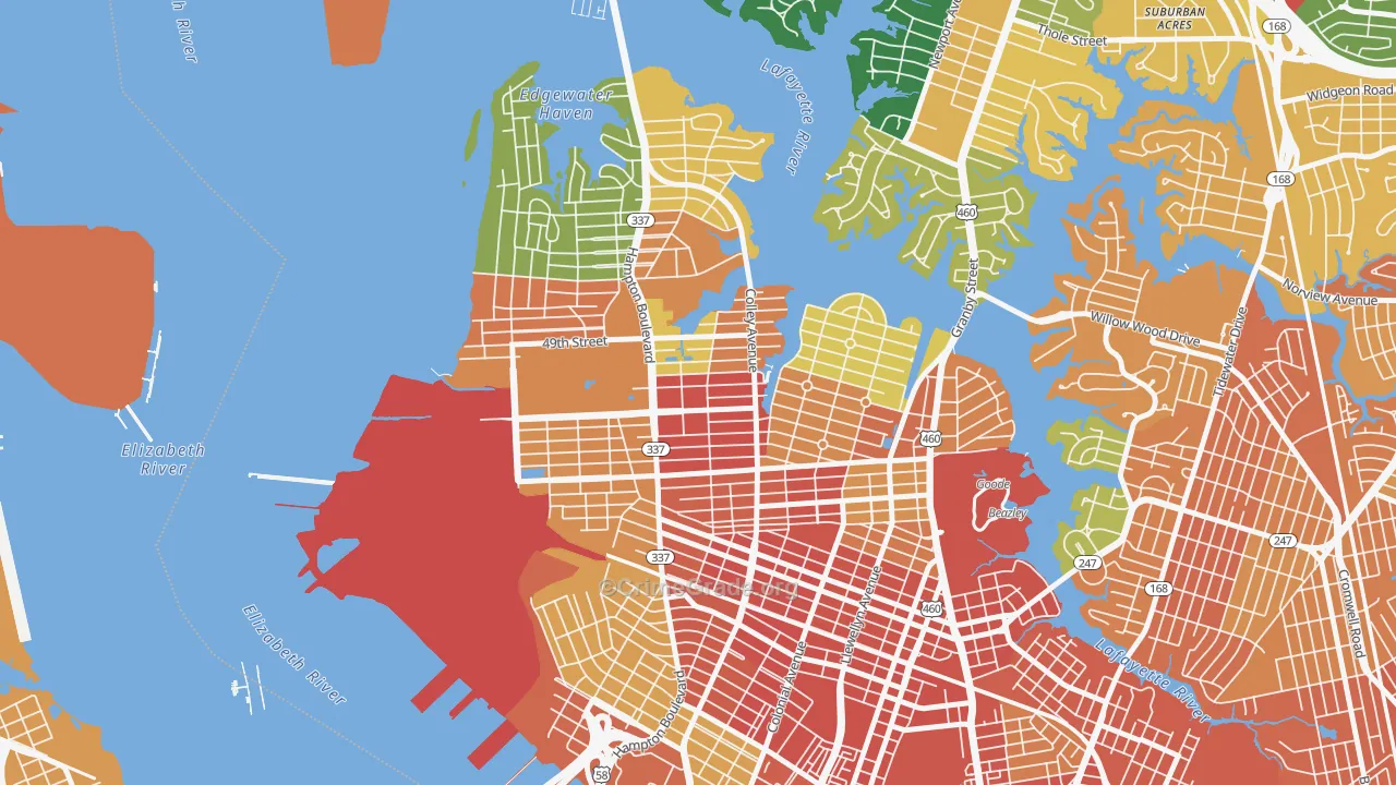 Highland Park, Norfolk, VA Map of Theft Rates