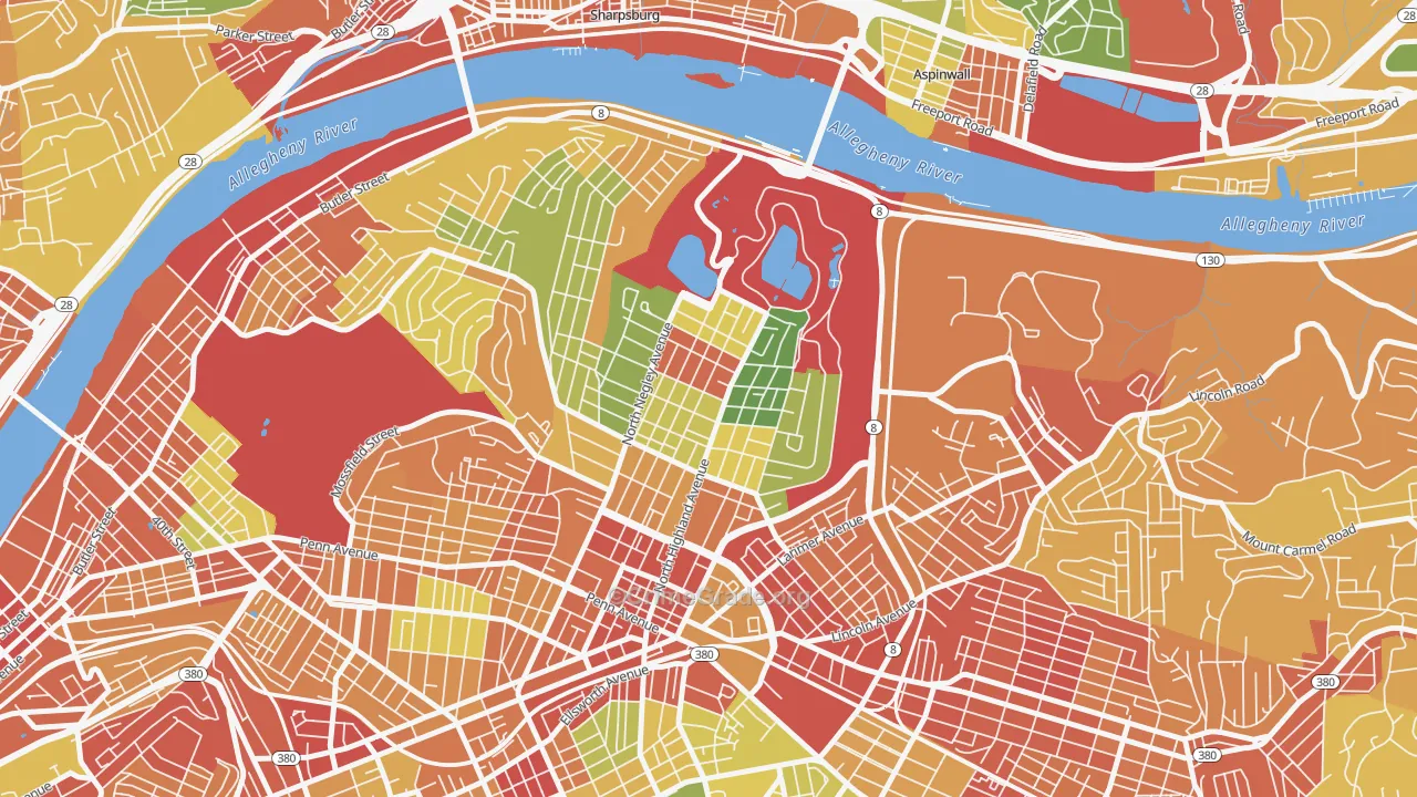 Highland Park, Pittsburgh, PA Map of Theft Rates