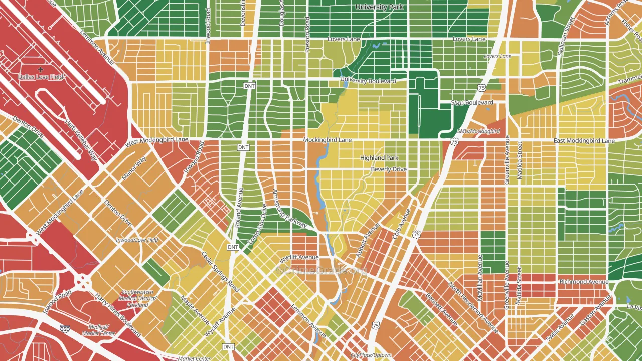 Highland Park, TX Map of Theft Rates