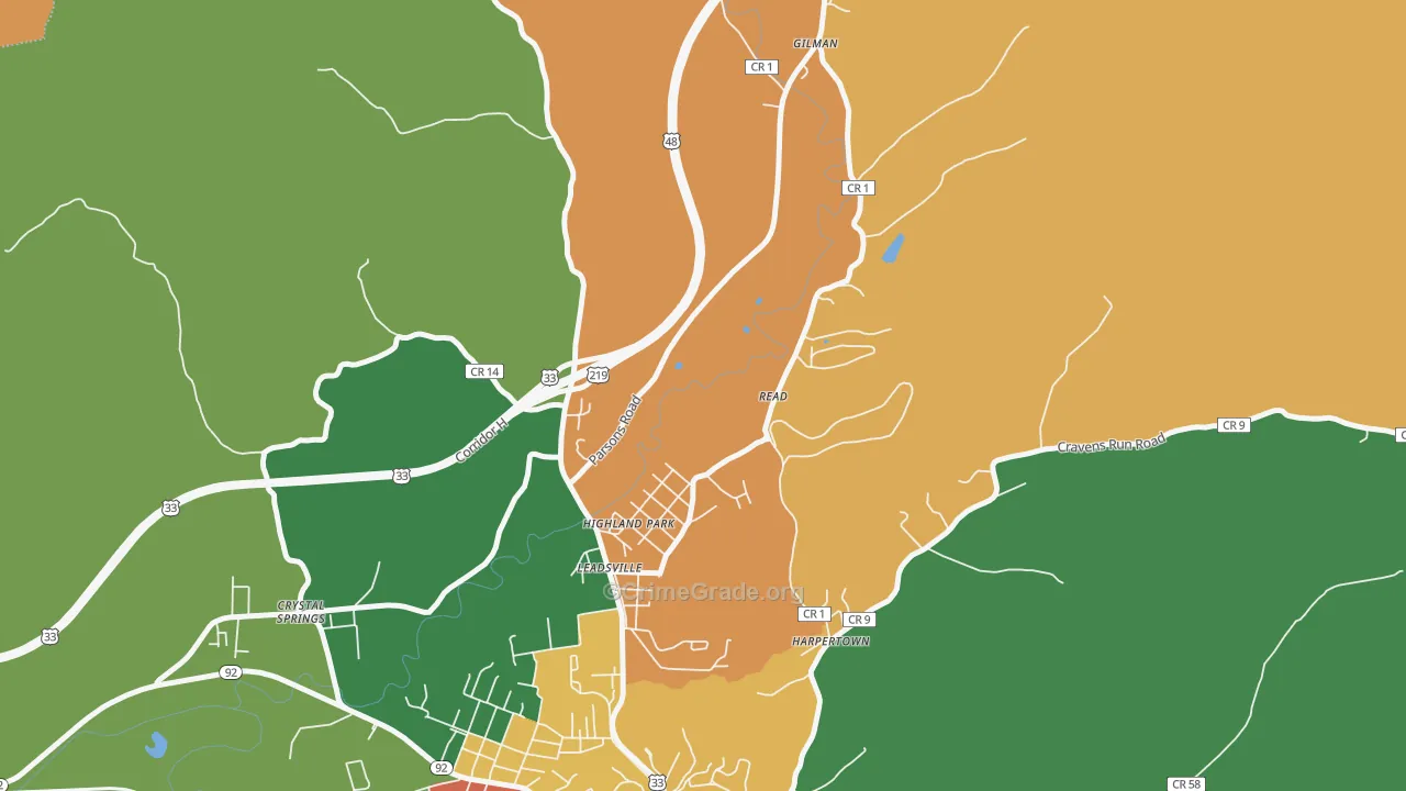 Highland Park, WV Map of Theft Rates