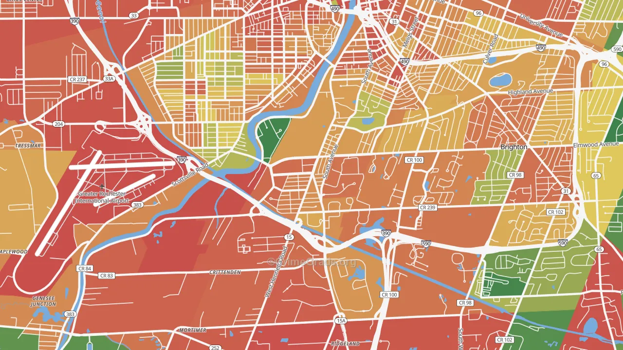 Highland, Rochester, NY Map of Theft Rates