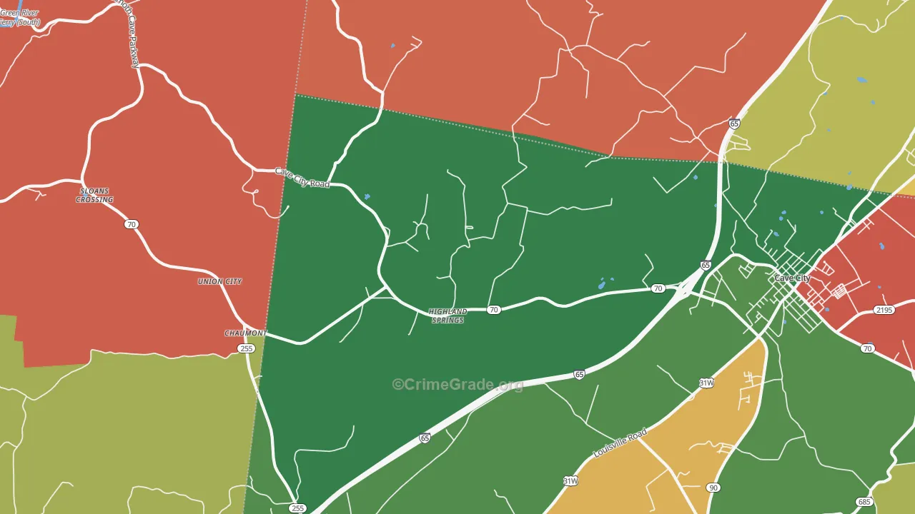 Highland Spring, KY Map of Theft Rates