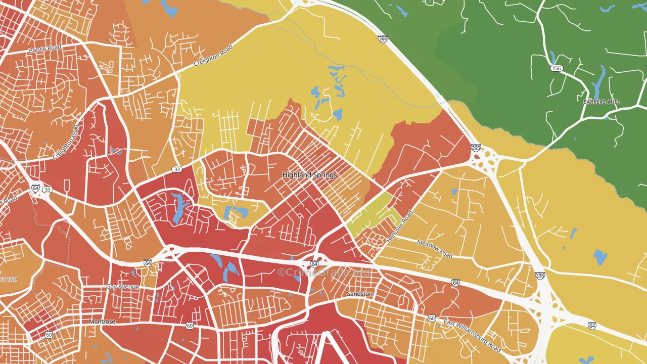 Highland Springs, VA Map of Theft Rates