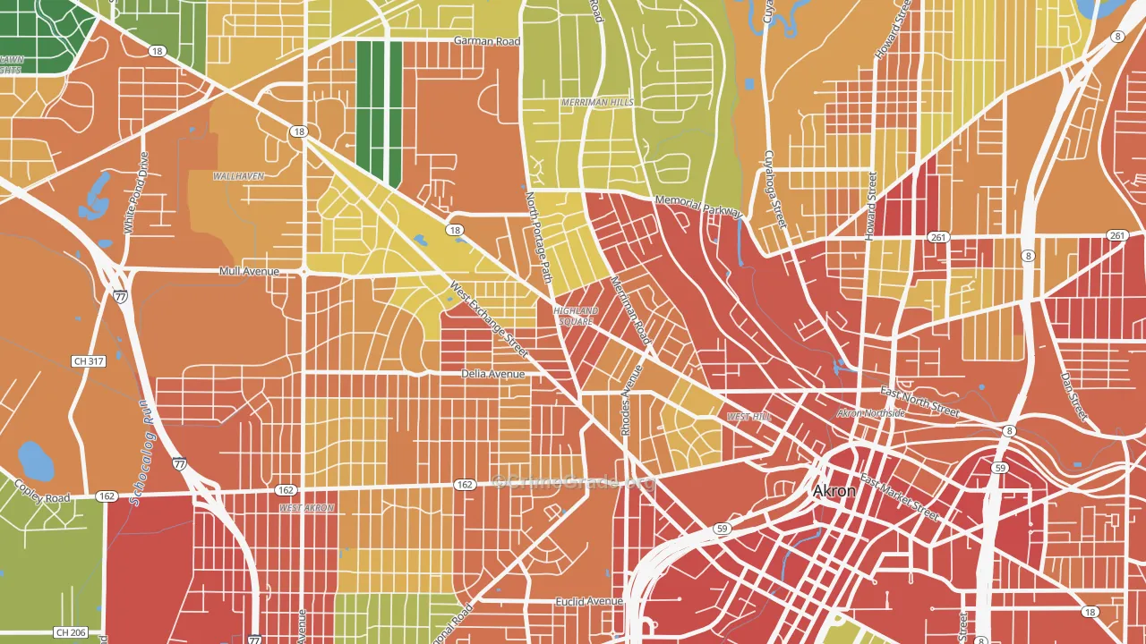 Highland Square, Akron, OH Map of Theft Rates