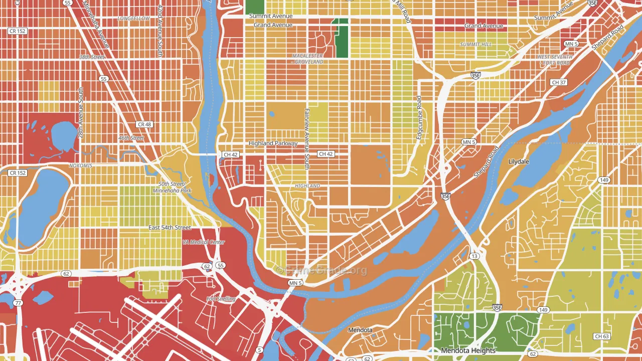 Highland, St. Paul, MN Map of Theft Rates