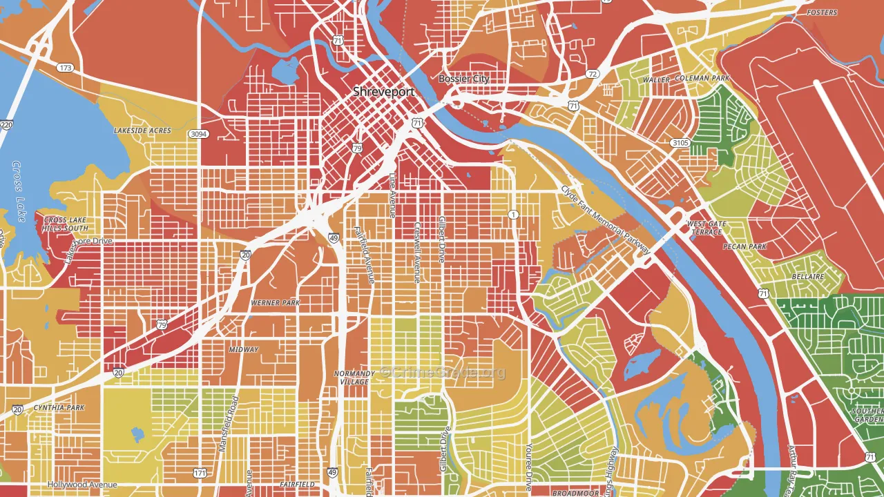 Highland-Stoner Hill, Shreveport, LA Map of Theft Rates