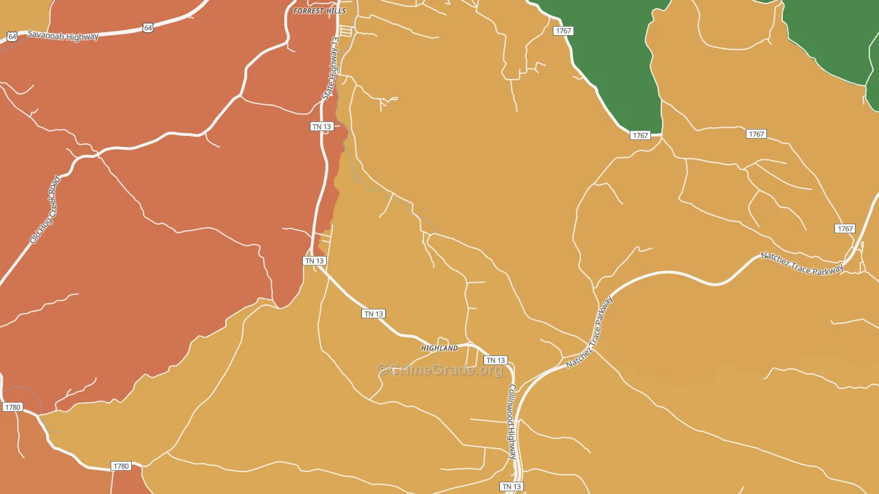 Highland, TN Map of Theft Rates