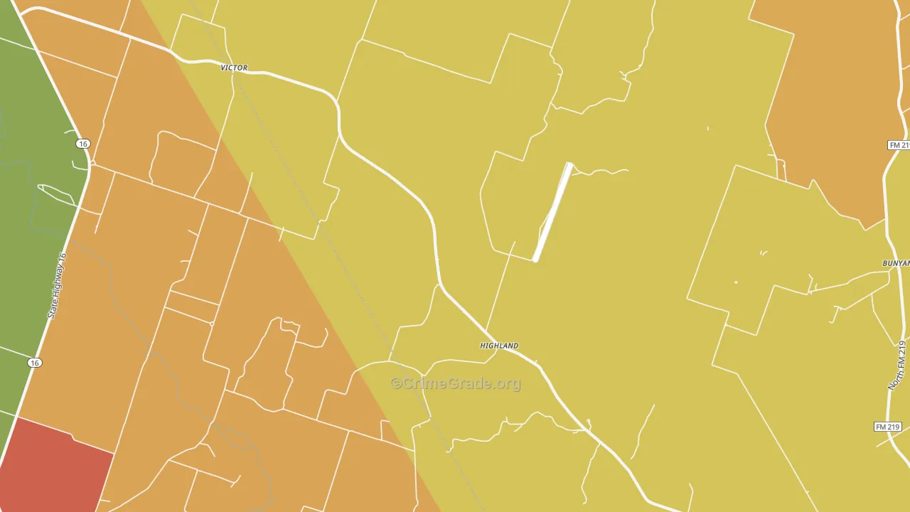Highland, TX Map of Theft Rates