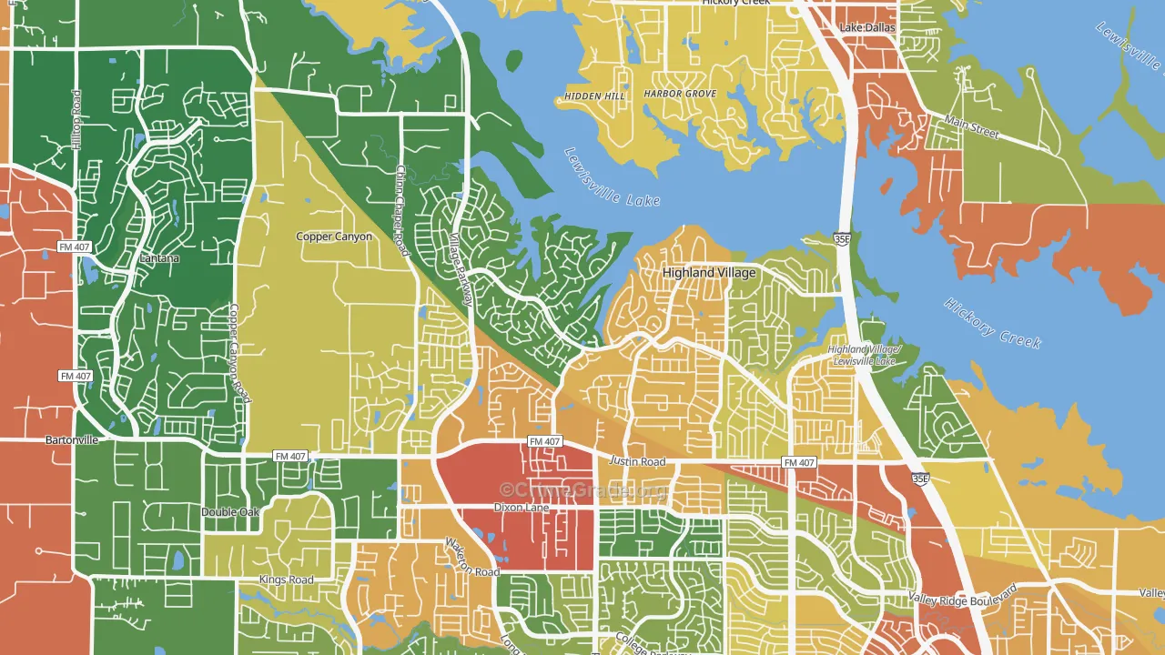 Highland Village, TX Map of Theft Rates