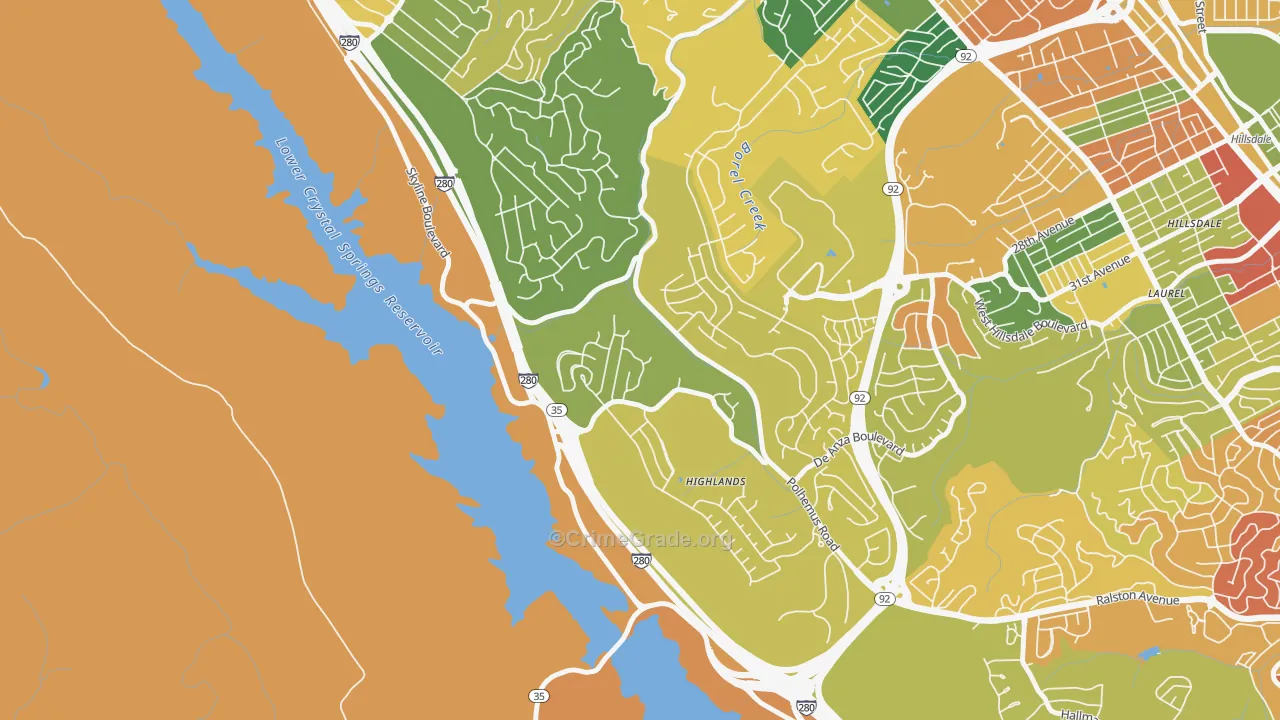 Highlands-Baywood Park, CA Map of Theft Rates