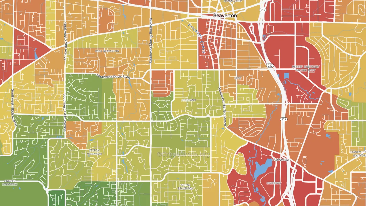 Highlands, Beaverton, OR Map of Theft Rates