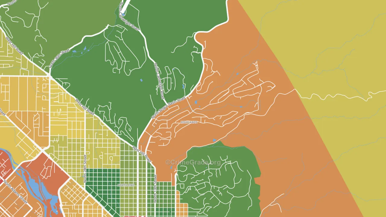 Highlands, Boise, ID Map of Theft Rates