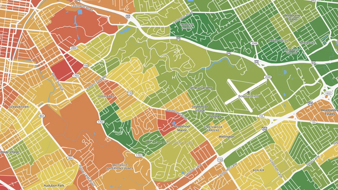 Highlands Douglass, Louisville, KY Map of Theft Rates
