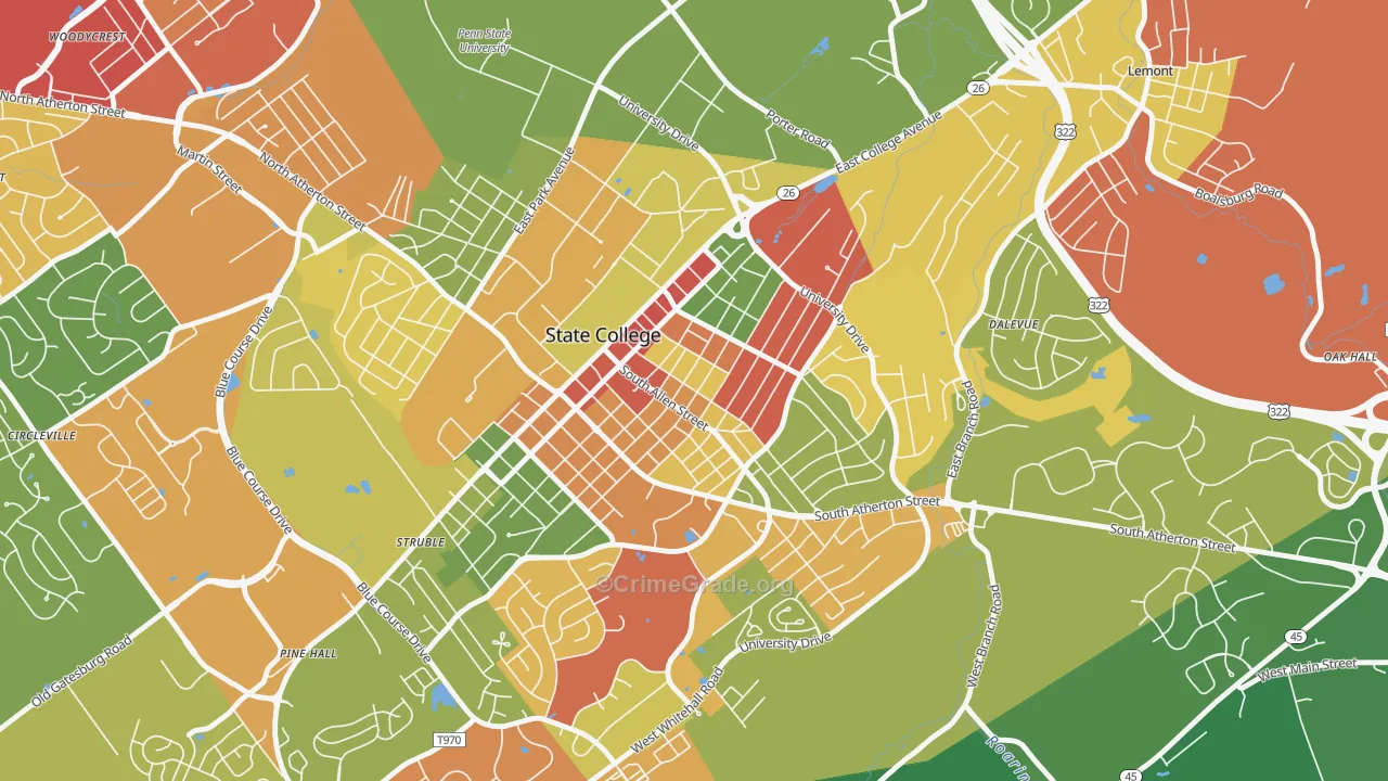 Highlands Historic District, State College, PA Map of Theft Rates