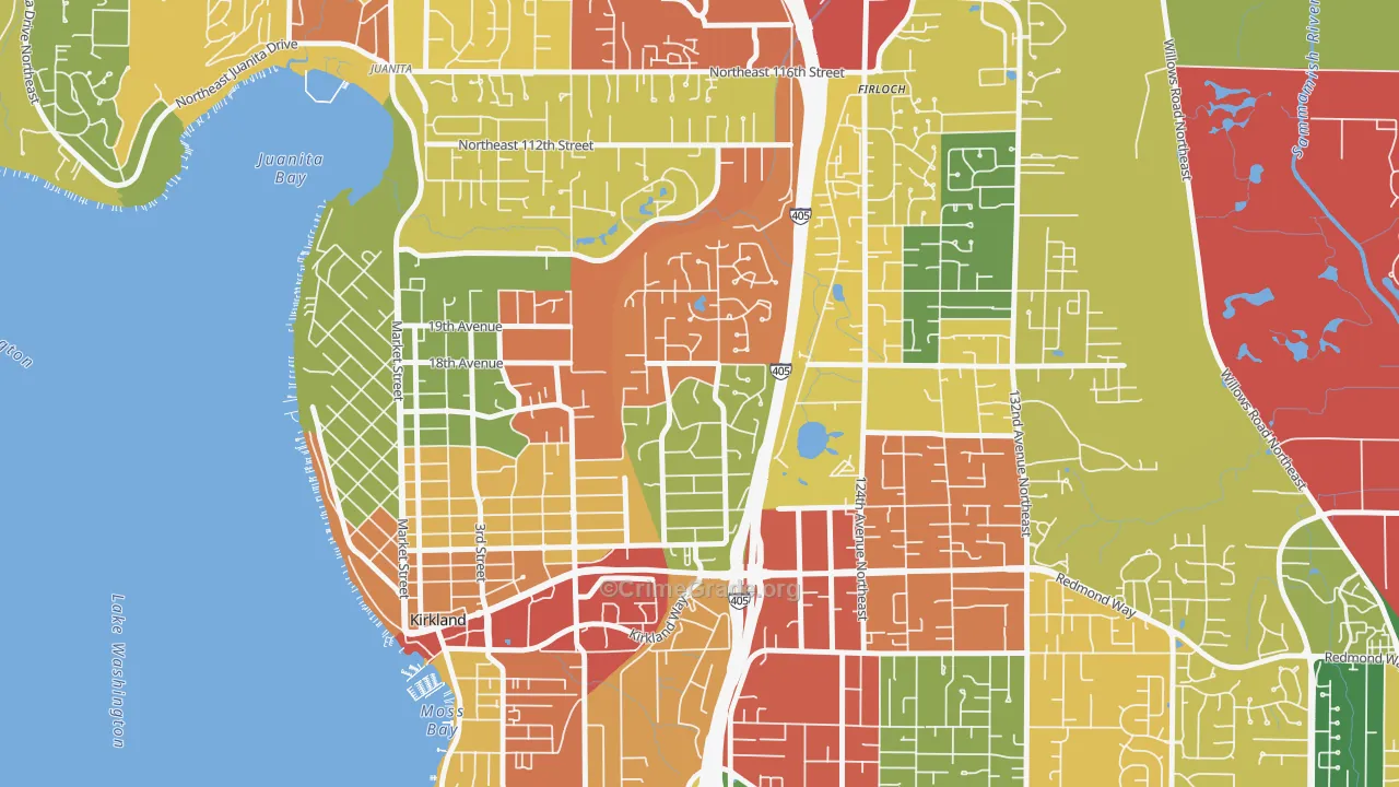 Highlands-Kirkland, Kirkland, WA Map of Theft Rates