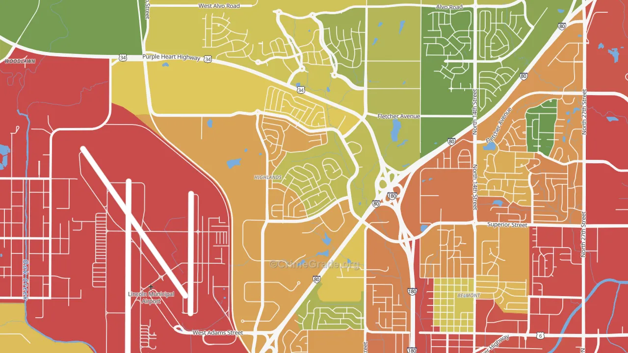 Highlands, Lincoln, NE Map of Theft Rates