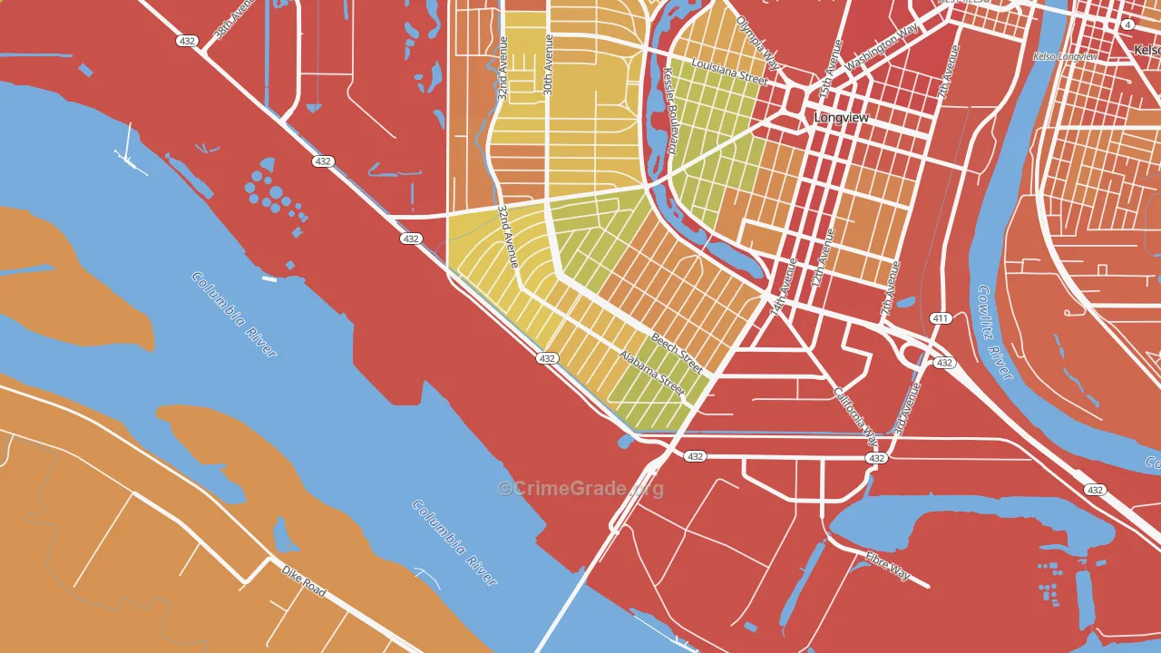 Highlands, Longview, WA Map of Theft Rates