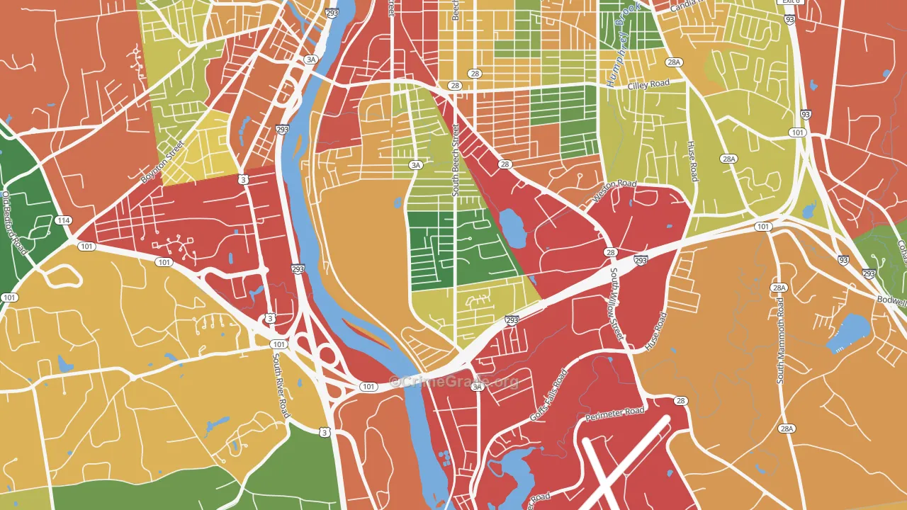 Highlands, Manchester, NH Map of Theft Rates