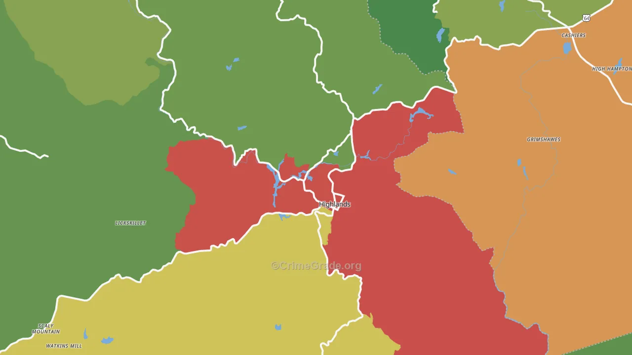 Highlands, NC Map of Theft Rates