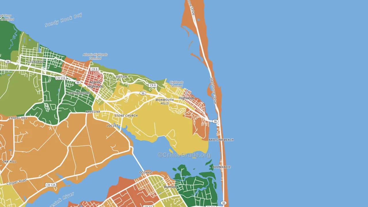 Highlands, NJ Map of Theft Rates