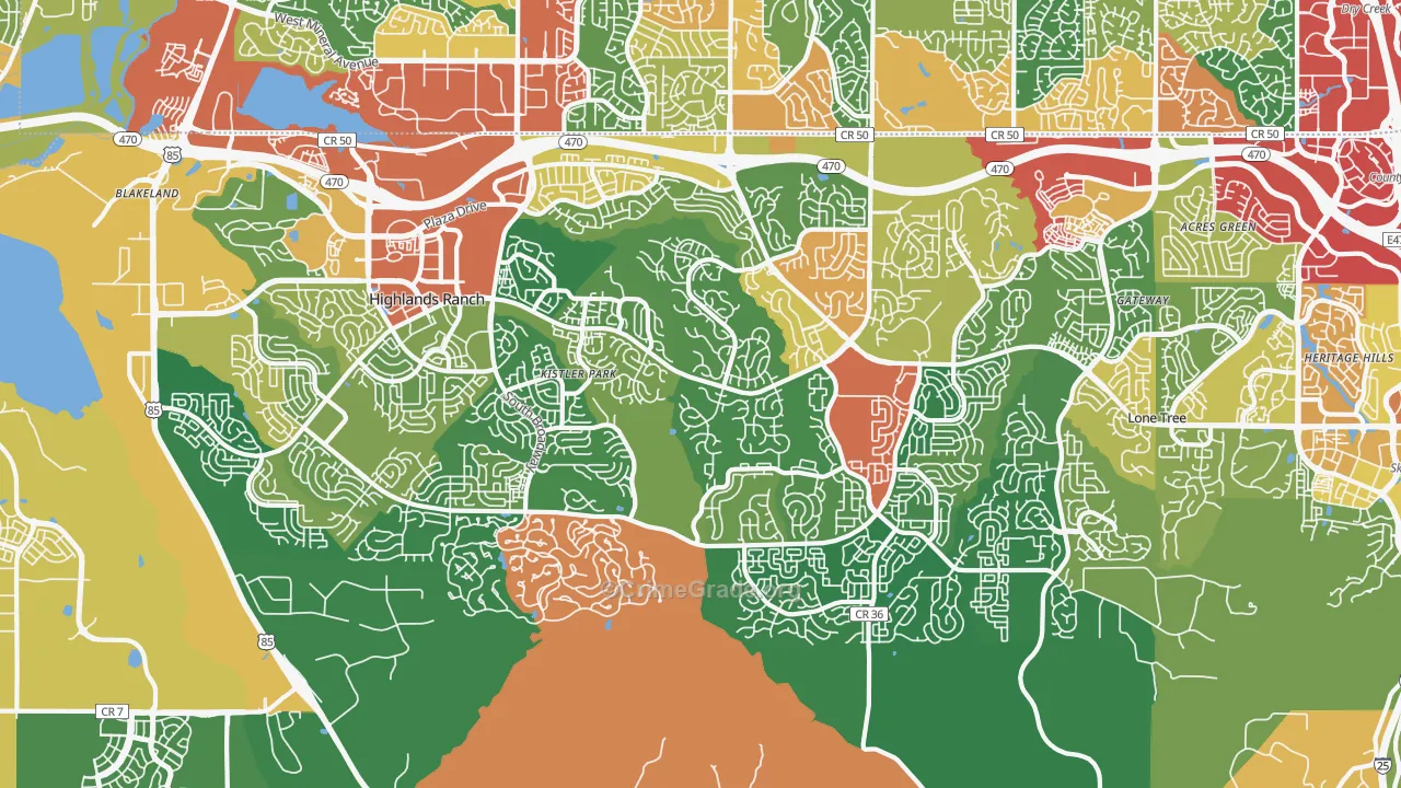 Highlands Ranch, CO Map of Theft Rates