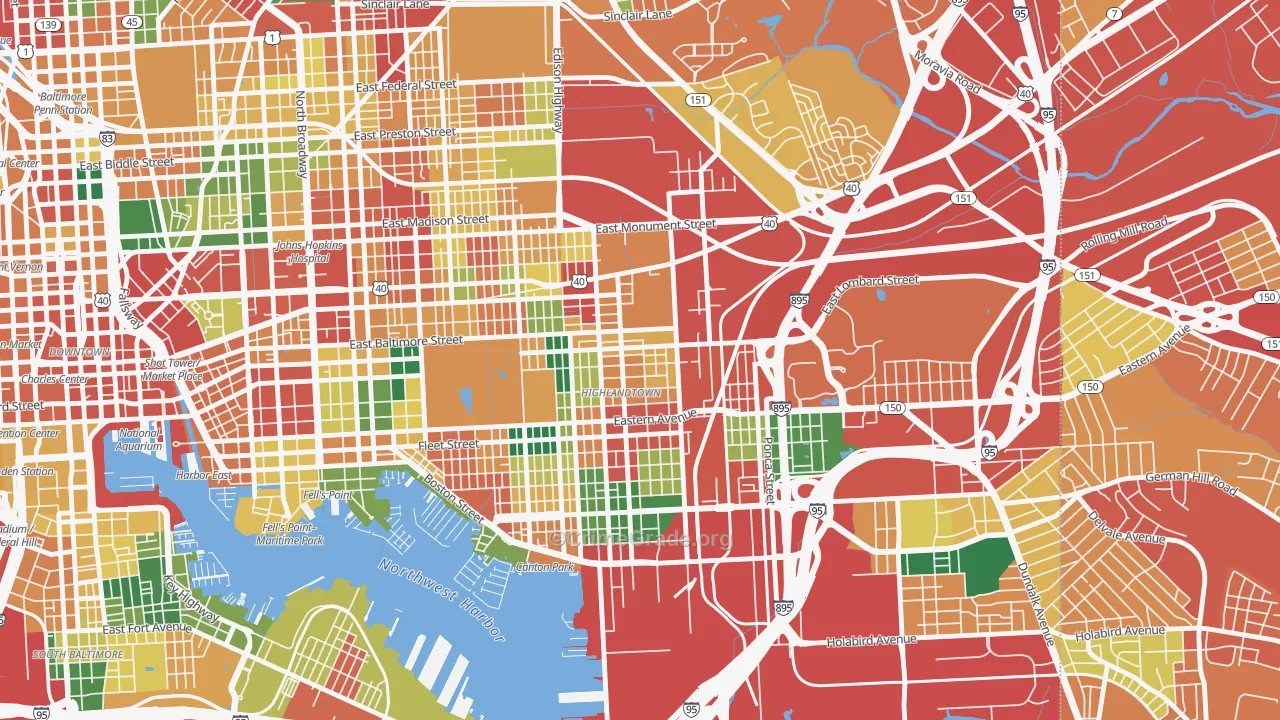 Highlandtown, Baltimore, MD Map of Theft Rates
