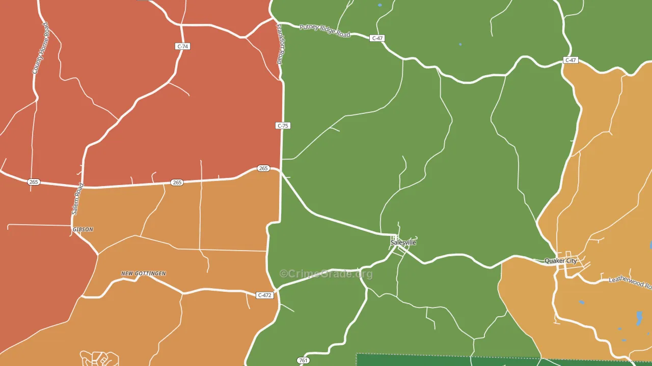 Highlandtown, OH Map of Theft Rates