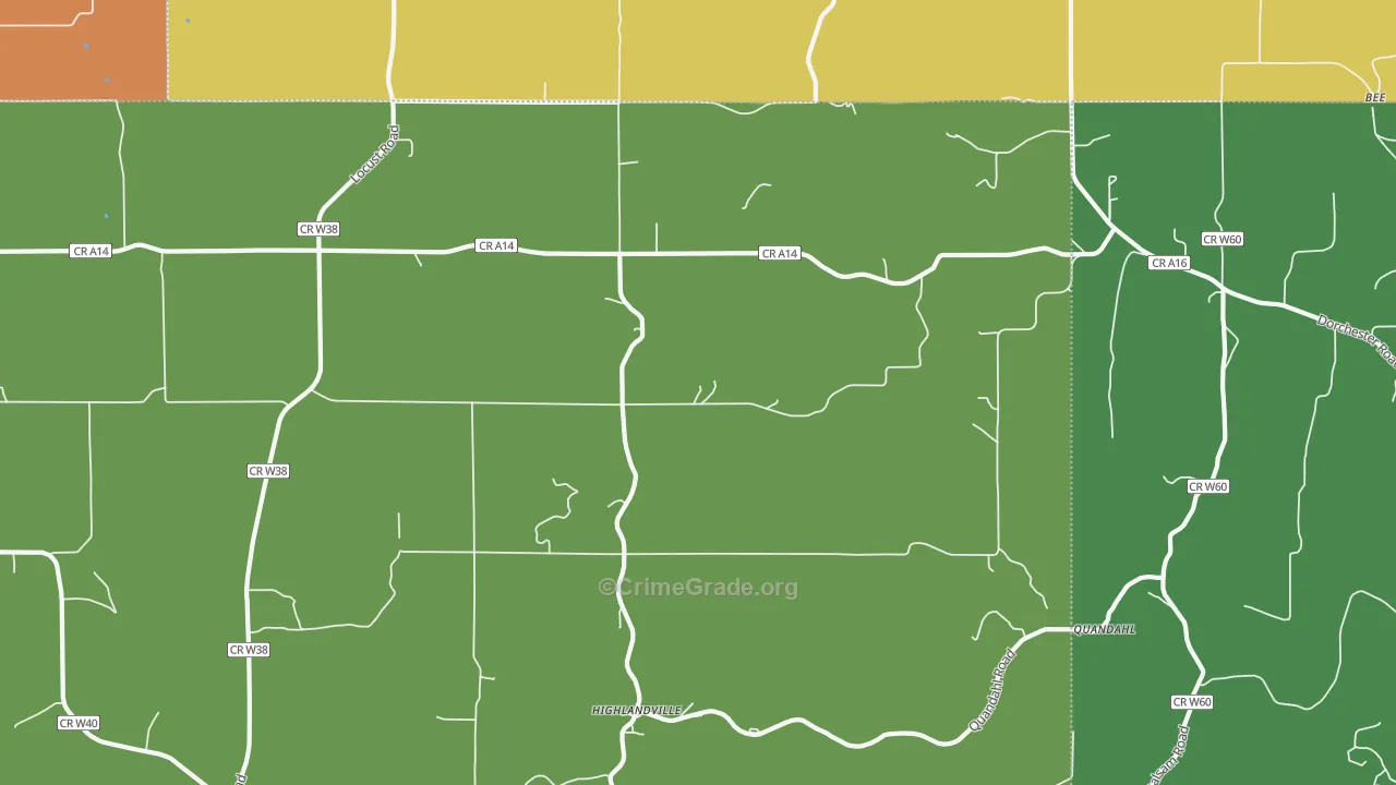 Highlandville, IA Map of Theft Rates