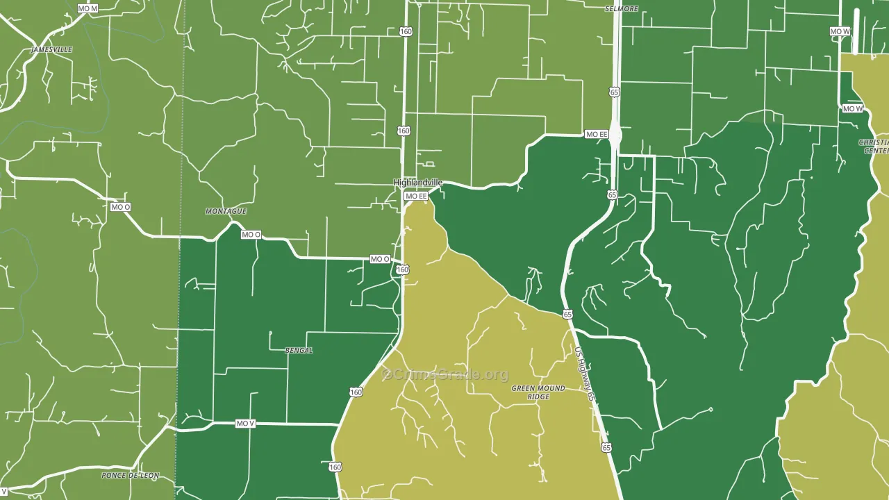 Highlandville, MO Map of Theft Rates