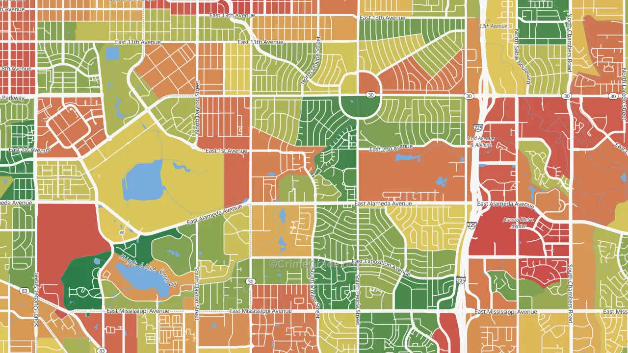 Highline Villages, Aurora, CO Map of Theft Rates