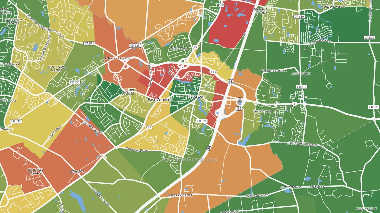 Hightstown, NJ Map of Theft Rates