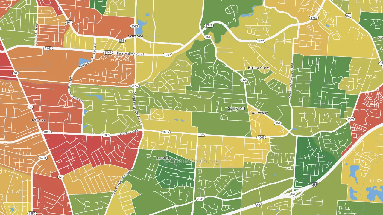 Highview, Louisville, KY Map of Theft Rates