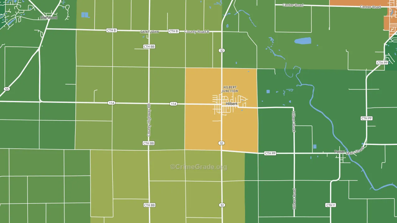 Hilbert, WI Map of Theft Rates