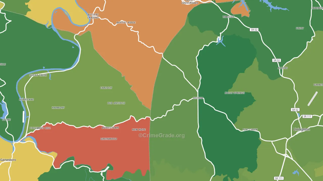 Hilham, TN Map of Theft Rates
