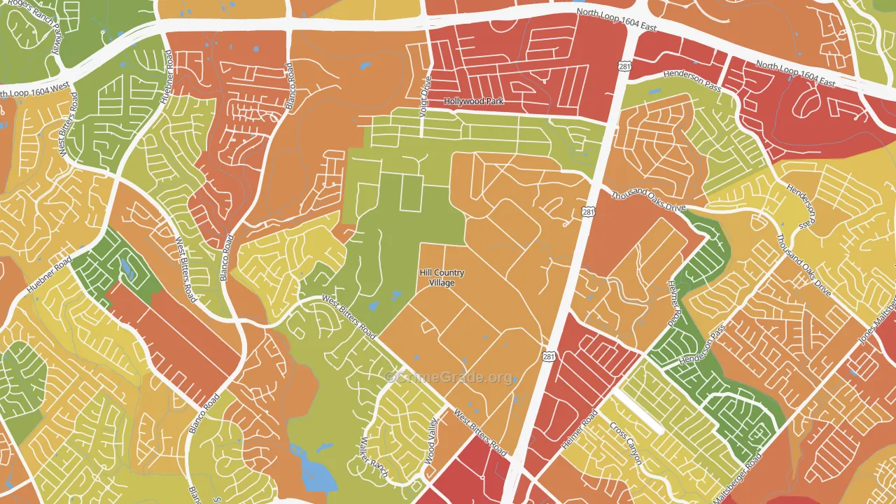 Hill Country Village, TX Map of Theft Rates