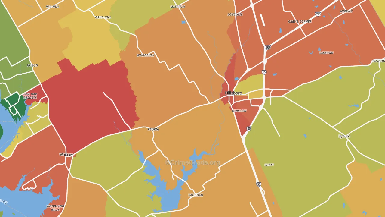 Hill County, TX Map of Theft Rates