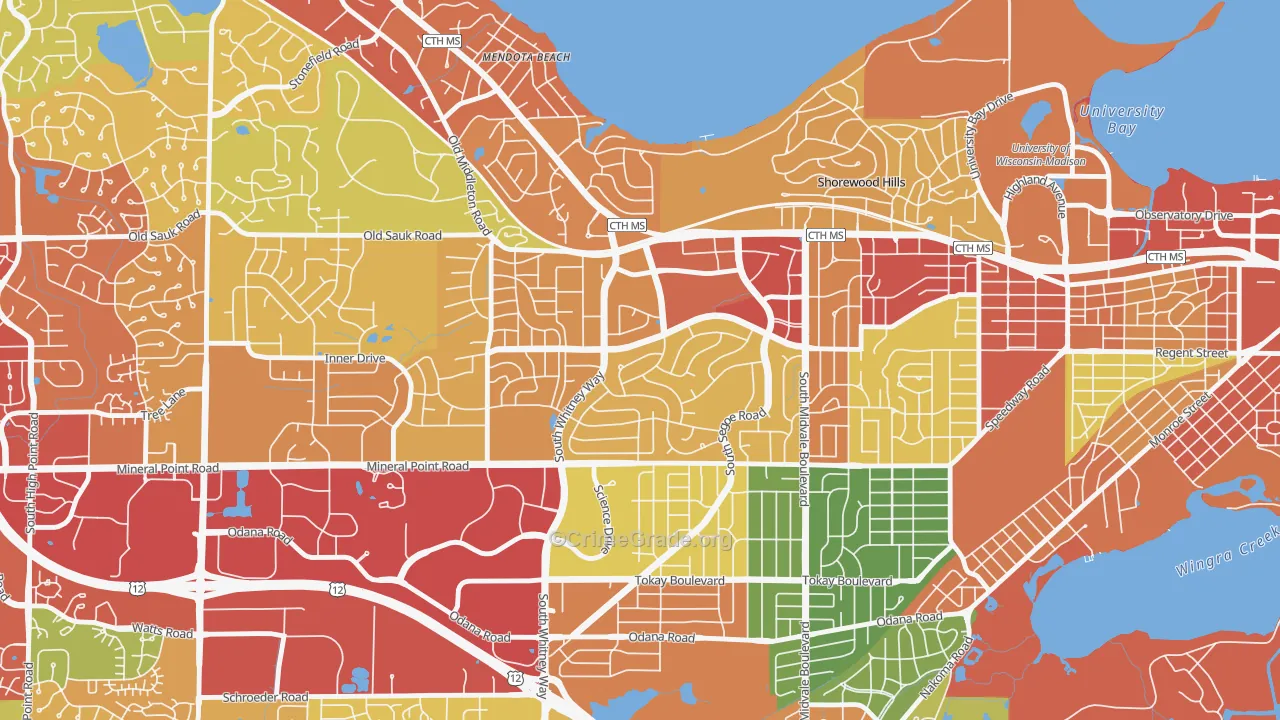 Hill Farms-University Neighborh, Madison, WI Map of Theft Rates