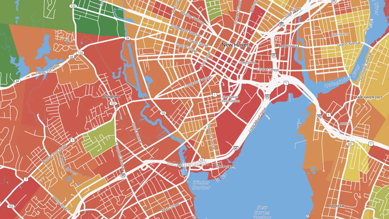 Hill, New Haven, CT Map of Theft Rates