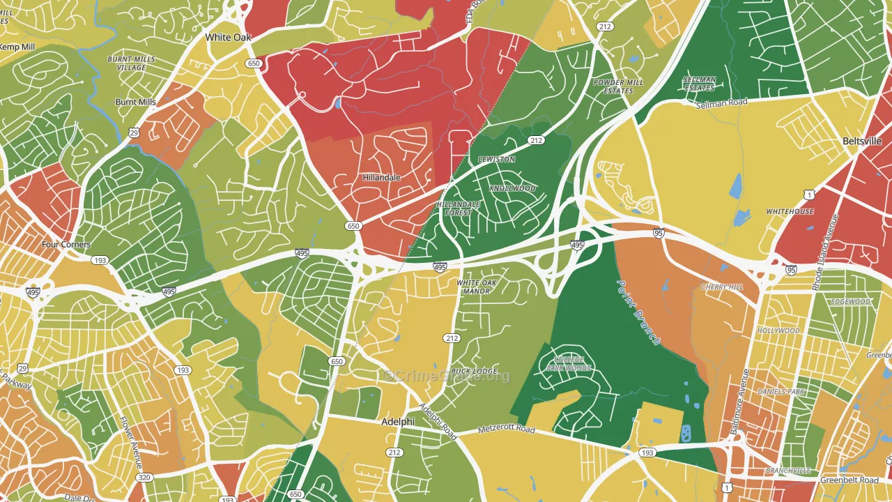 Hillandale, Silver Spring, MD Map of Theft Rates