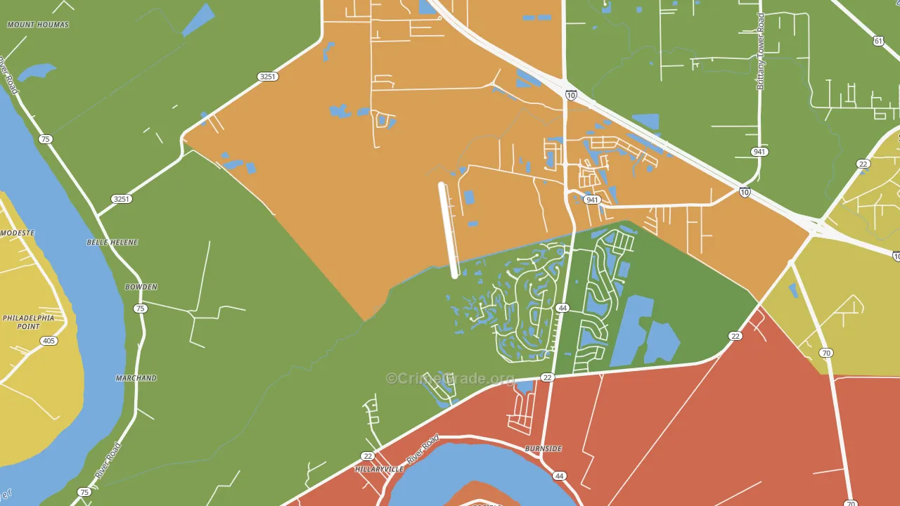 Hillaryville, LA Map of Theft Rates