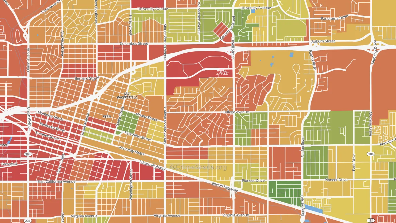 Hillcrest-Bakersfield, Bakersfield, CA Map of Theft Rates