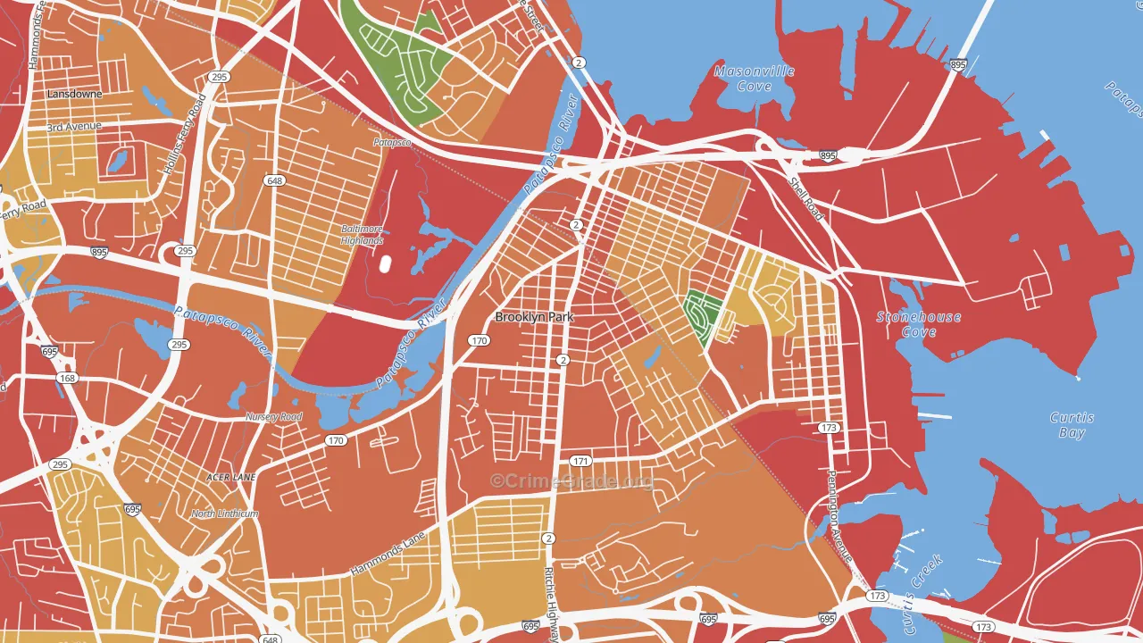 Hillcrest, Brooklyn Park, MD Map of Theft Rates