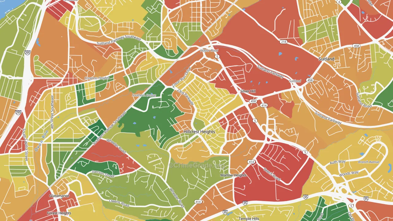 Hillcrest Heights, MD Map of Theft Rates
