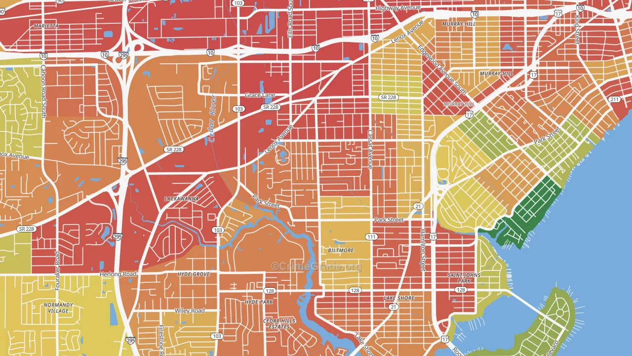 Hillcrest, Jacksonville, FL Map of Theft Rates