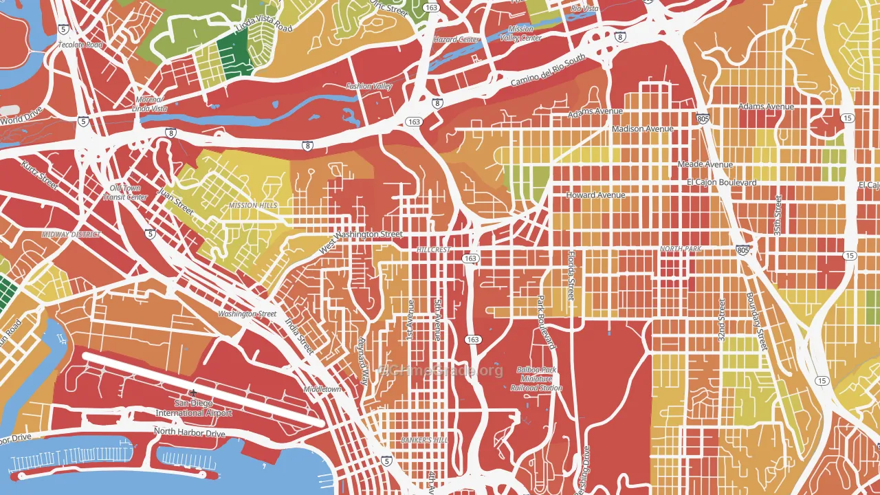 Hillcrest, San Diego, CA Map of Theft Rates