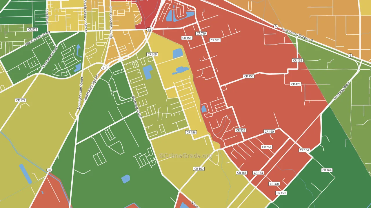 Hillcrest, TX Map of Theft Rates