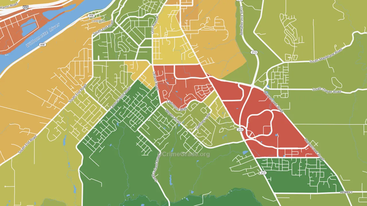 Hillendale, Oregon City, OR Map of Theft Rates