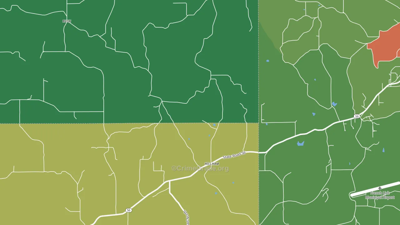 Hillham, IN Map of Theft Rates